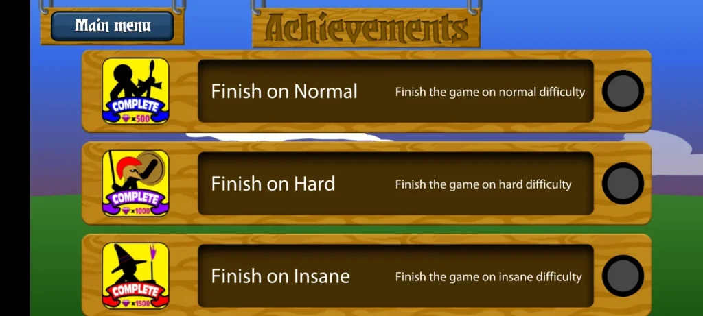 Stick War Legacy MOD APK V2023.5.1422 (Unlimited All, 999 Army) 17 3 Difficulty achievements Levels of the Game